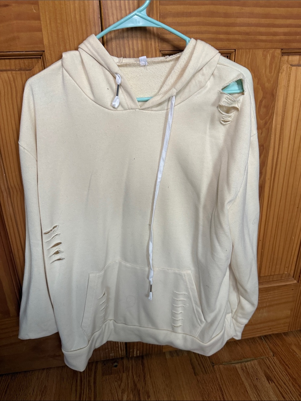Cream Distressed Hoodie Sweatshirt - Unbranded